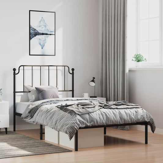 Sleek Black Metal Bed Frame with Headboard - 100x200cm