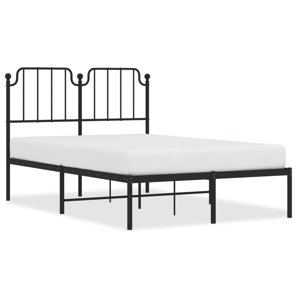 Sleek Black Metal Bed Frame with Headboard - 120x200cm