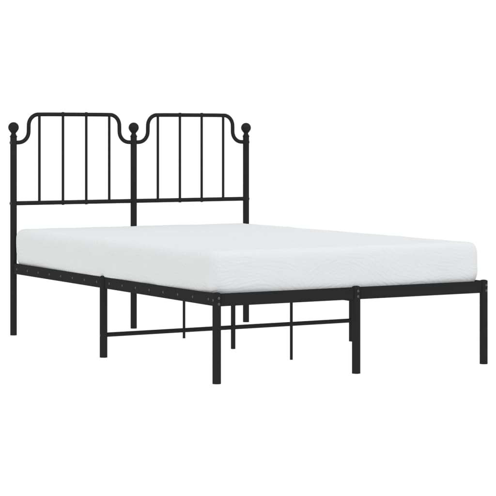 Sleek Black Metal Bed Frame with Headboard - 120x200cm