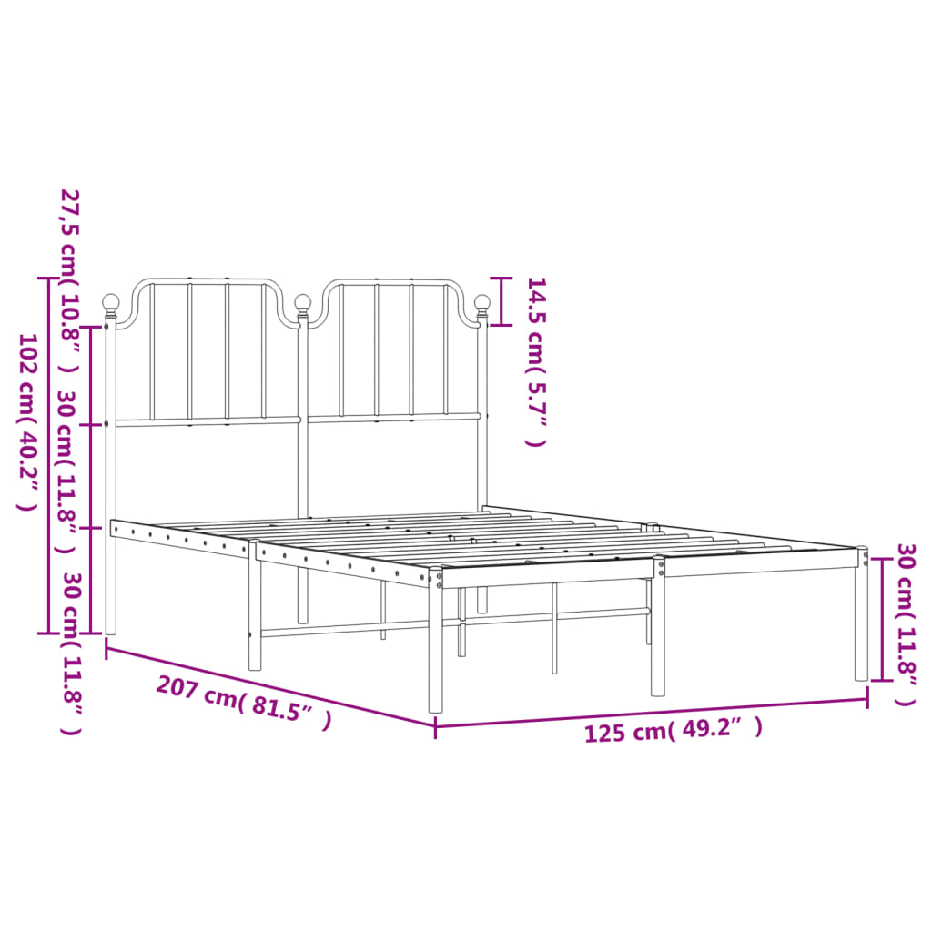 Sleek Black Metal Bed Frame with Headboard - 120x200cm