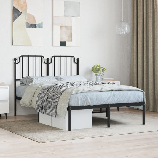 Sleek Black Metal Bed Frame with Headboard - 120x200cm