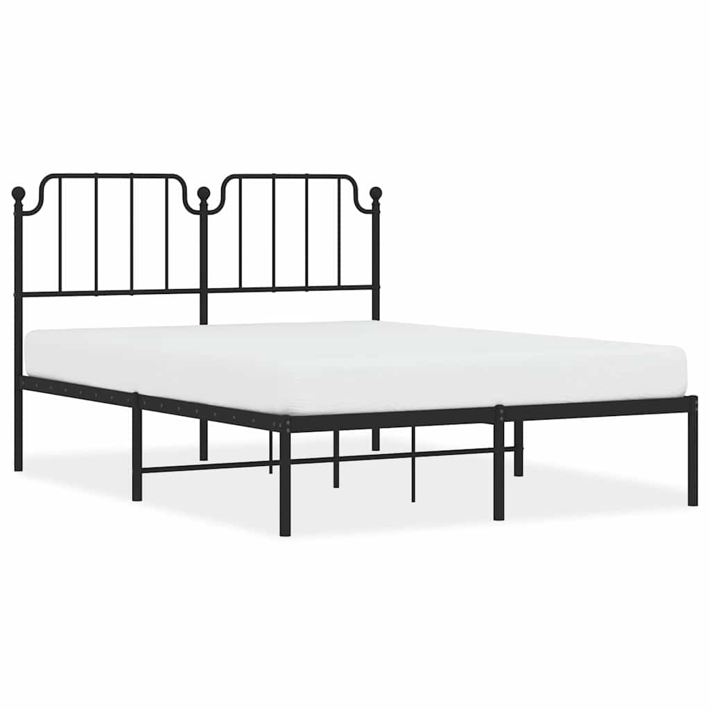 Sturdy Black Metal Bed Frame with Headboard, 135x190cm