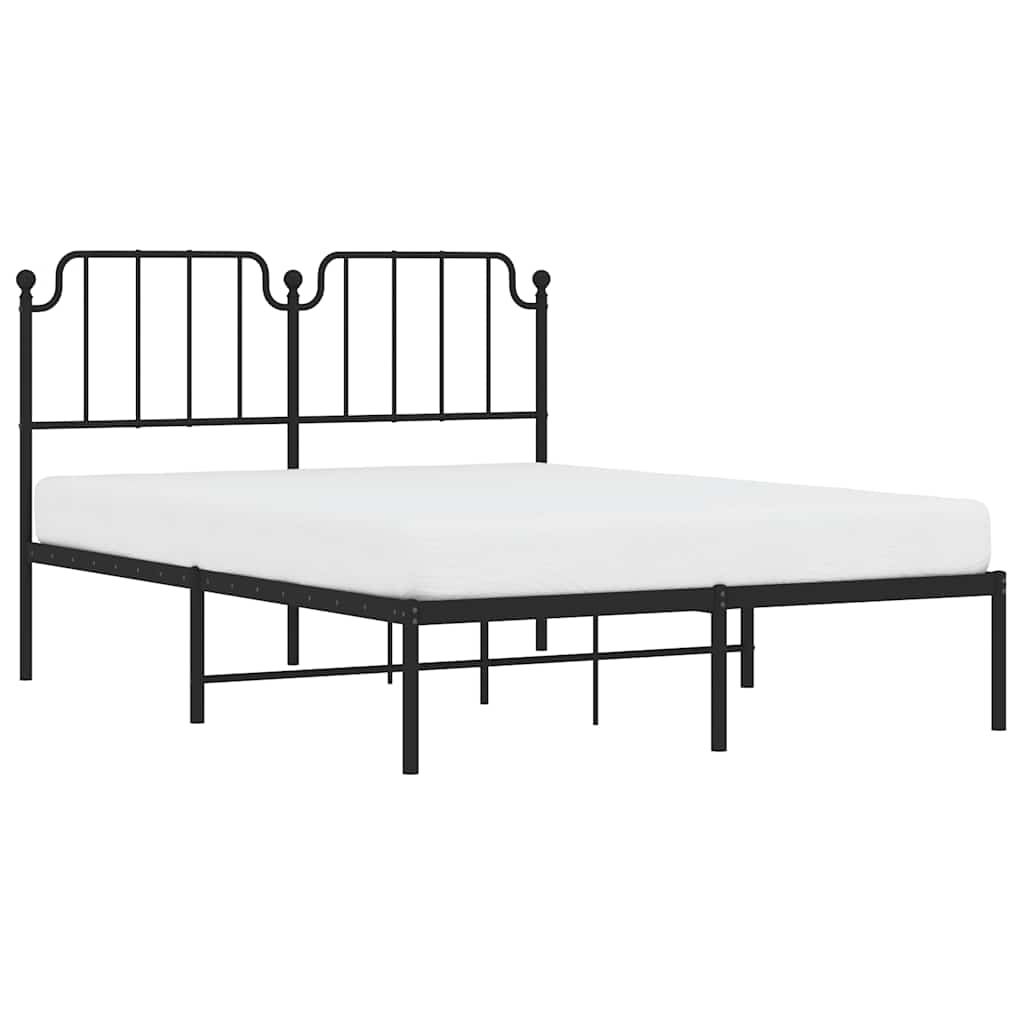 Sturdy Black Metal Bed Frame with Headboard, 135x190cm