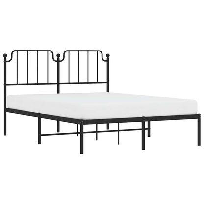 Sturdy Black Metal Bed Frame with Headboard, 135x190cm