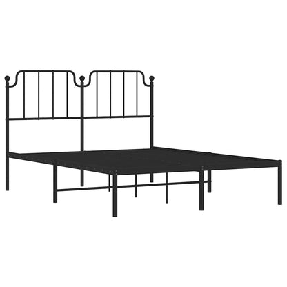 Sturdy Black Metal Bed Frame with Headboard, 135x190cm