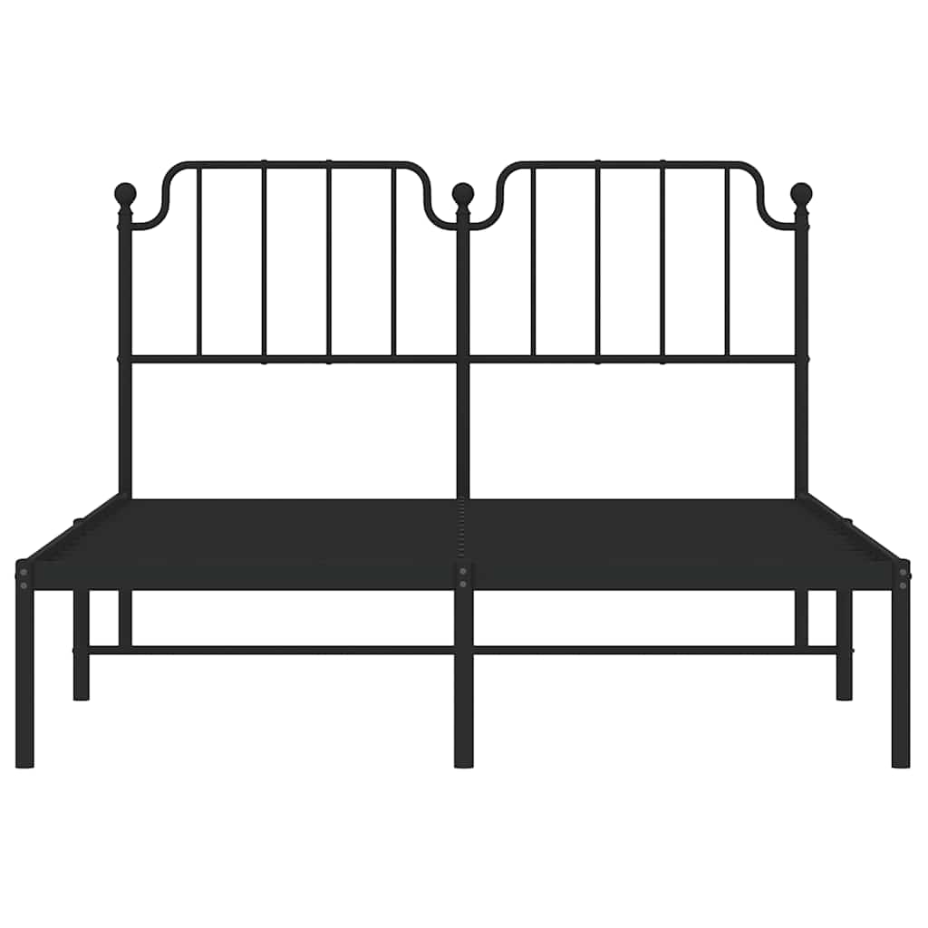 Sturdy Black Metal Bed Frame with Headboard, 135x190cm