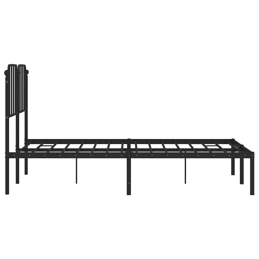 Sturdy Black Metal Bed Frame with Headboard, 135x190cm
