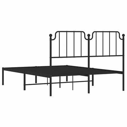 Sturdy Black Metal Bed Frame with Headboard, 135x190cm