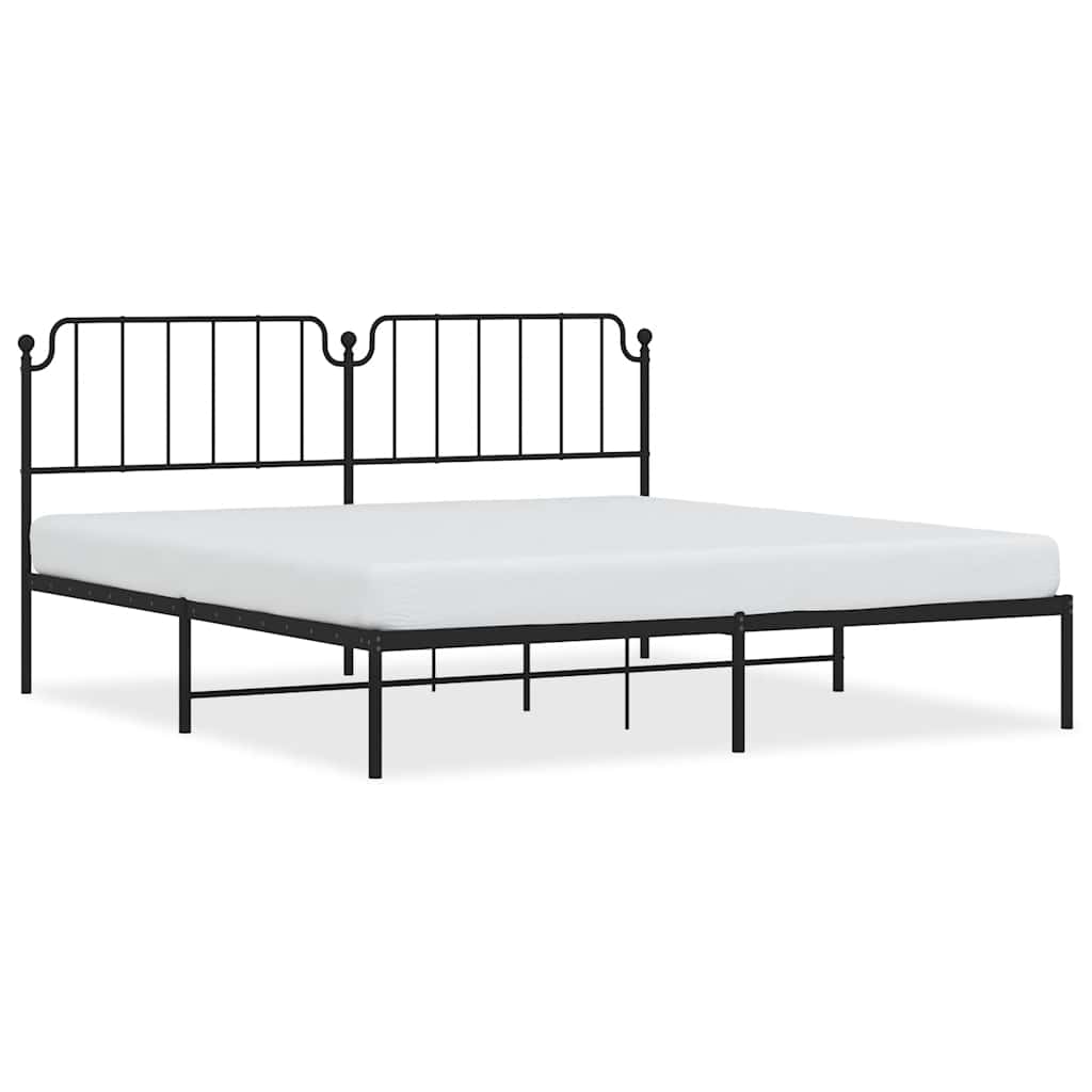 Sleek Black Metal Bed Frame with Headboard, 193x203cm