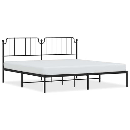 Sleek Black Metal Bed Frame with Headboard, 193x203cm
