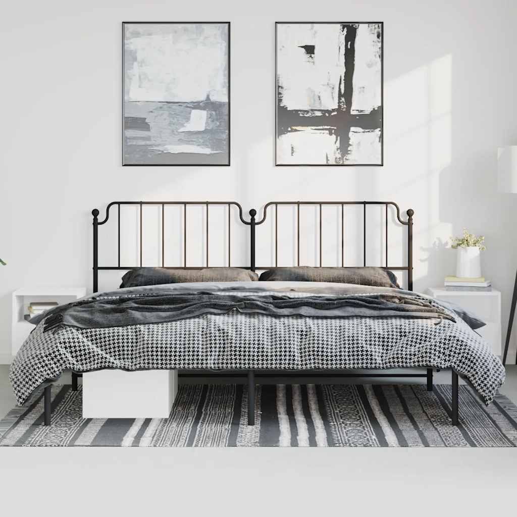 Sleek Black Metal Bed Frame with Headboard, 193x203cm