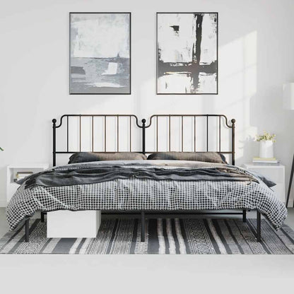 Sleek Black Metal Bed Frame with Headboard, 193x203cm