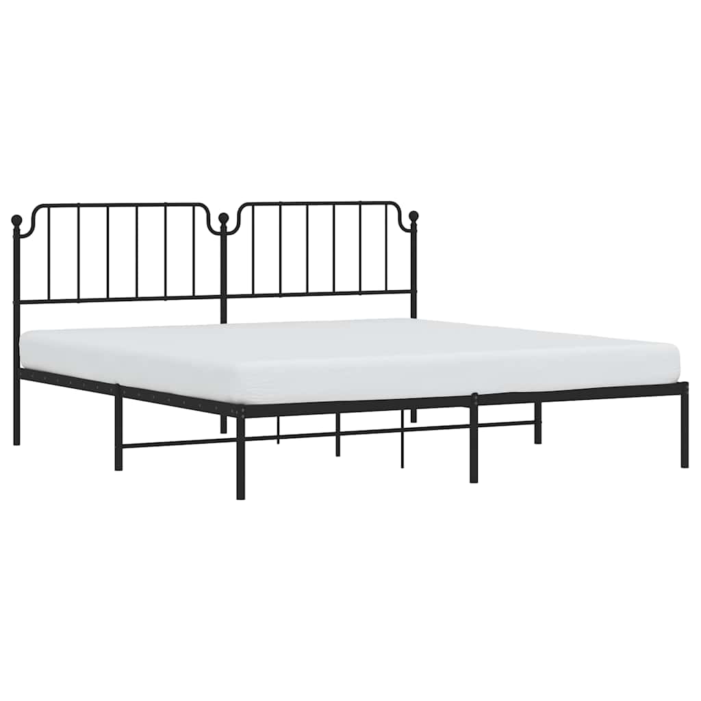 Sleek Black Metal Bed Frame with Headboard, 193x203cm