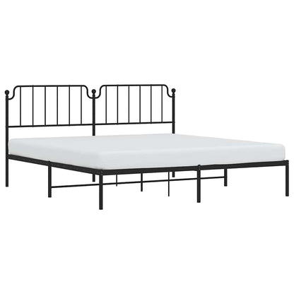 Sleek Black Metal Bed Frame with Headboard, 193x203cm