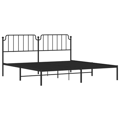 Sleek Black Metal Bed Frame with Headboard, 193x203cm