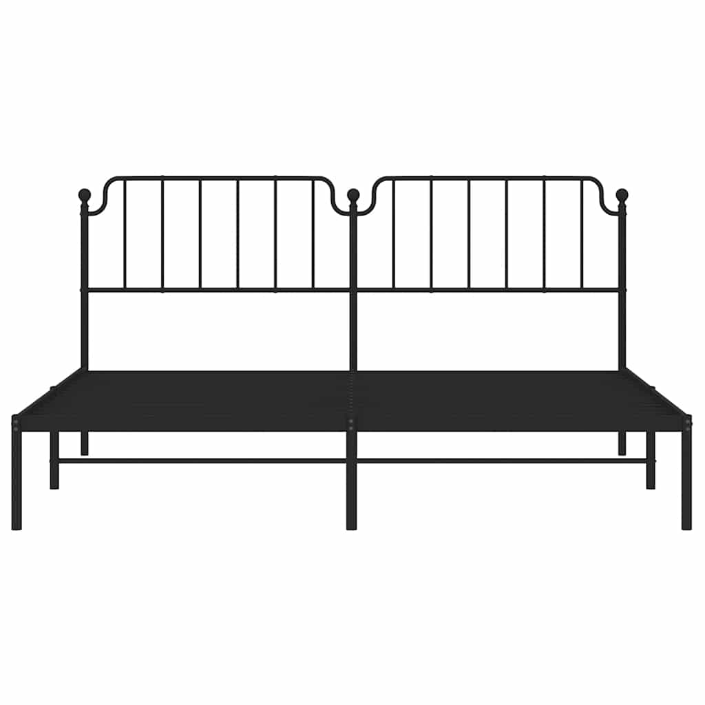 Sleek Black Metal Bed Frame with Headboard, 193x203cm