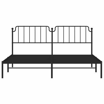 Sleek Black Metal Bed Frame with Headboard, 193x203cm