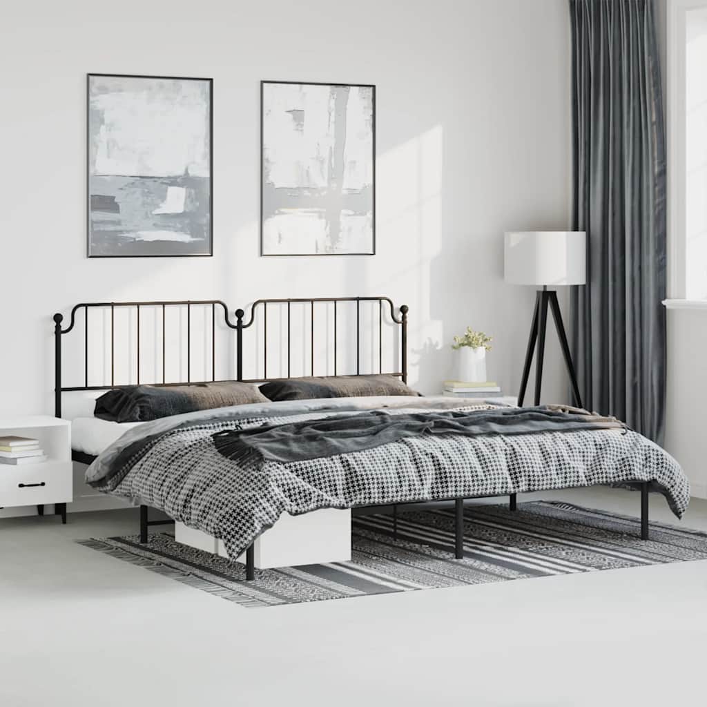 Sleek Black Metal Bed Frame with Headboard, 193x203cm