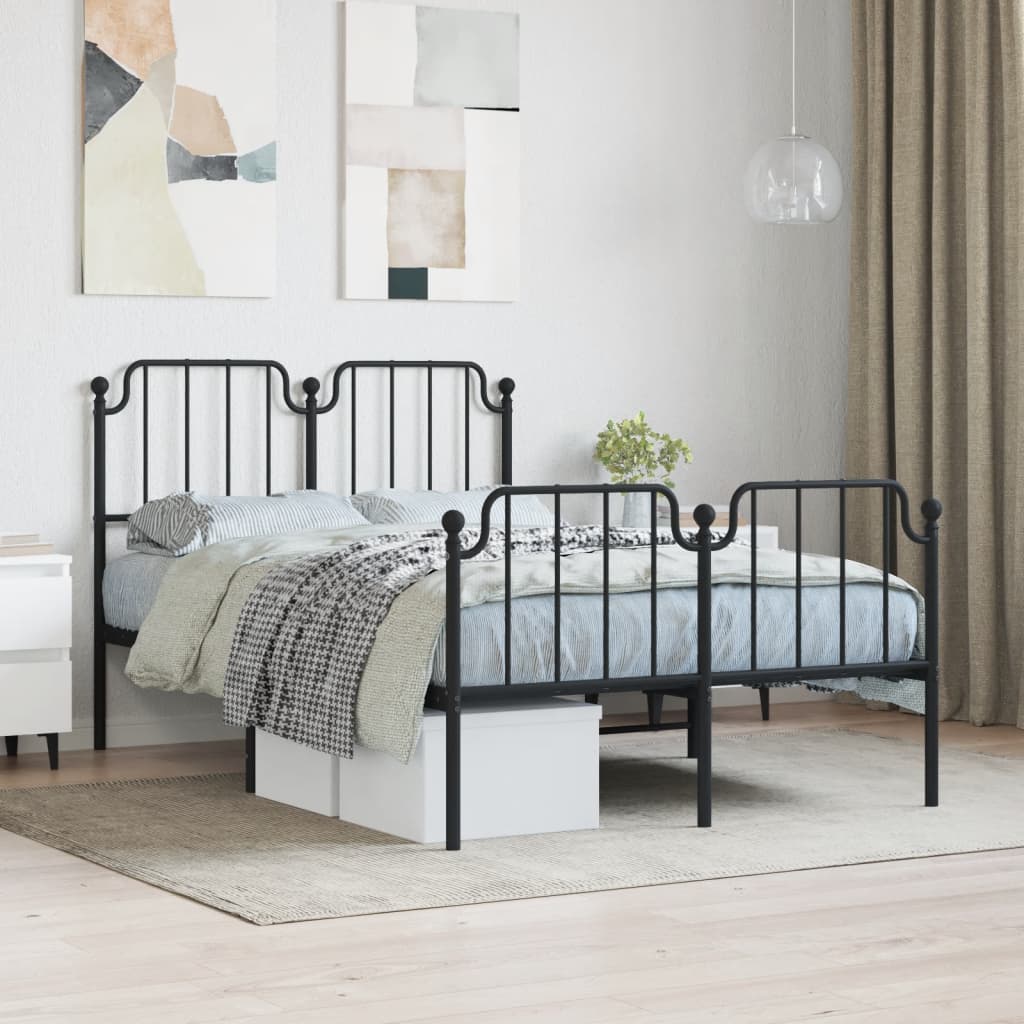 Sleek Black Metal Bed Frame with Footboard - 120x200cm