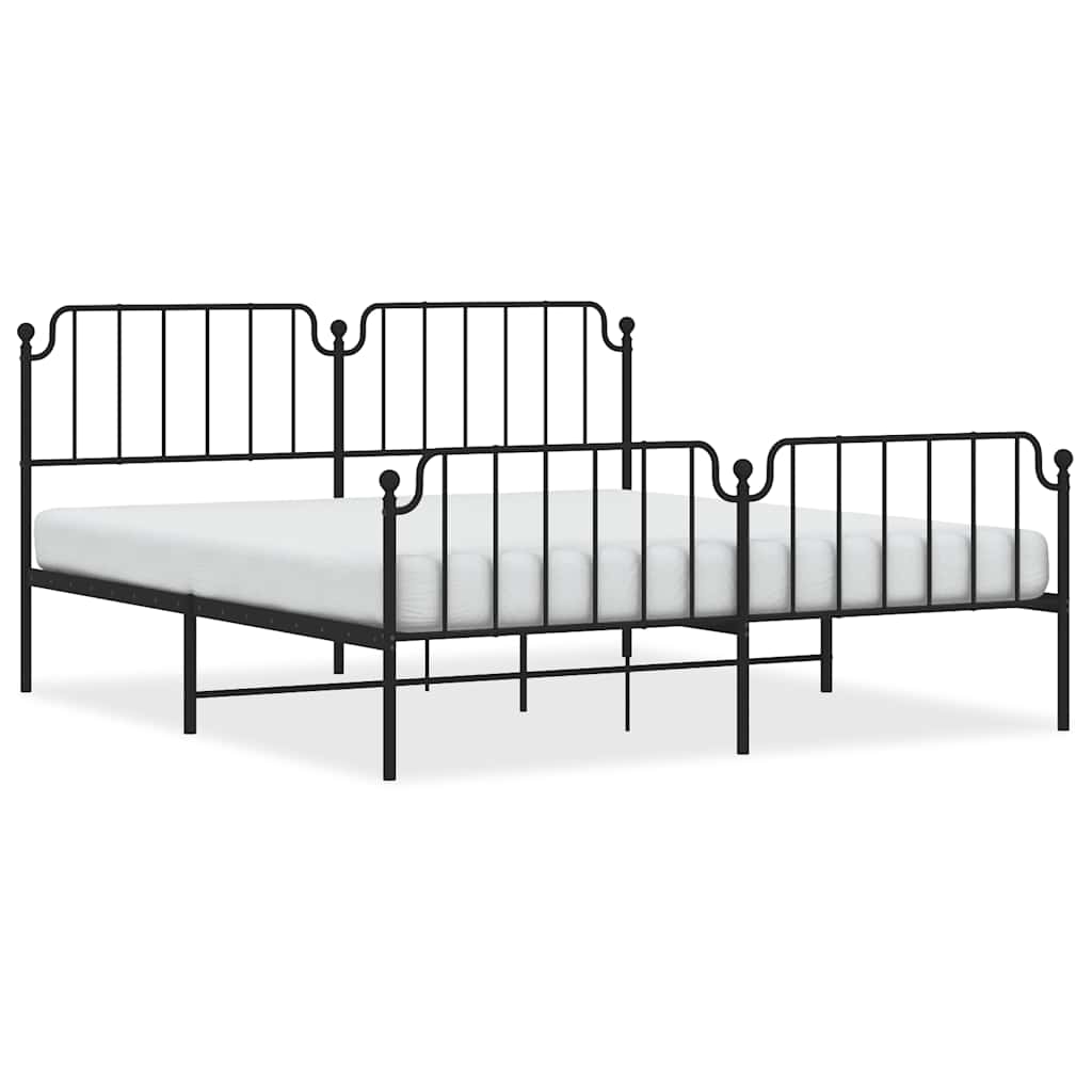 Black Metal Bed Frame with Footboard - 183x213cm, Sturdy & Stylish