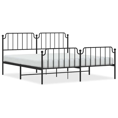 Black Metal Bed Frame with Footboard - 183x213cm, Sturdy & Stylish
