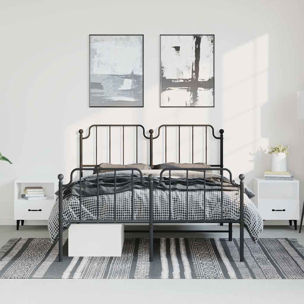 Black Metal Bed Frame with Footboard - 183x213cm, Sturdy & Stylish