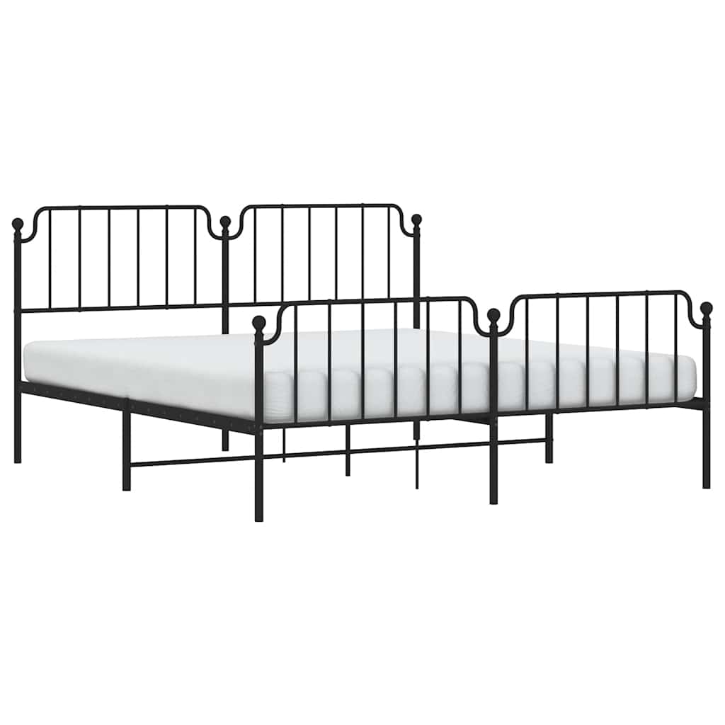 Black Metal Bed Frame with Footboard - 183x213cm, Sturdy & Stylish
