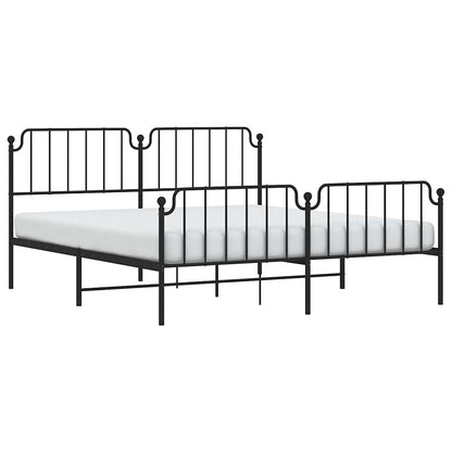Black Metal Bed Frame with Footboard - 183x213cm, Sturdy & Stylish