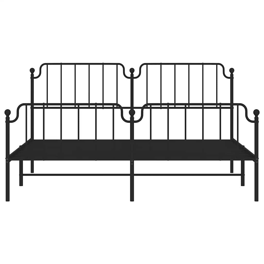 Black Metal Bed Frame with Footboard - 183x213cm, Sturdy & Stylish
