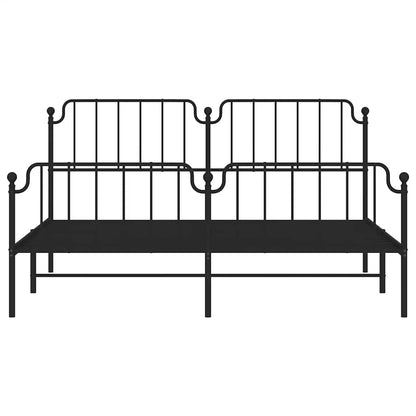 Black Metal Bed Frame with Footboard - 183x213cm, Sturdy & Stylish
