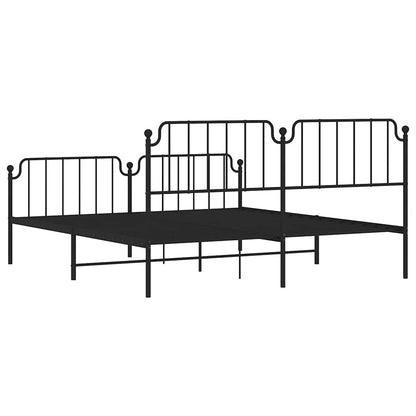 Black Metal Bed Frame with Footboard - 183x213cm, Sturdy & Stylish
