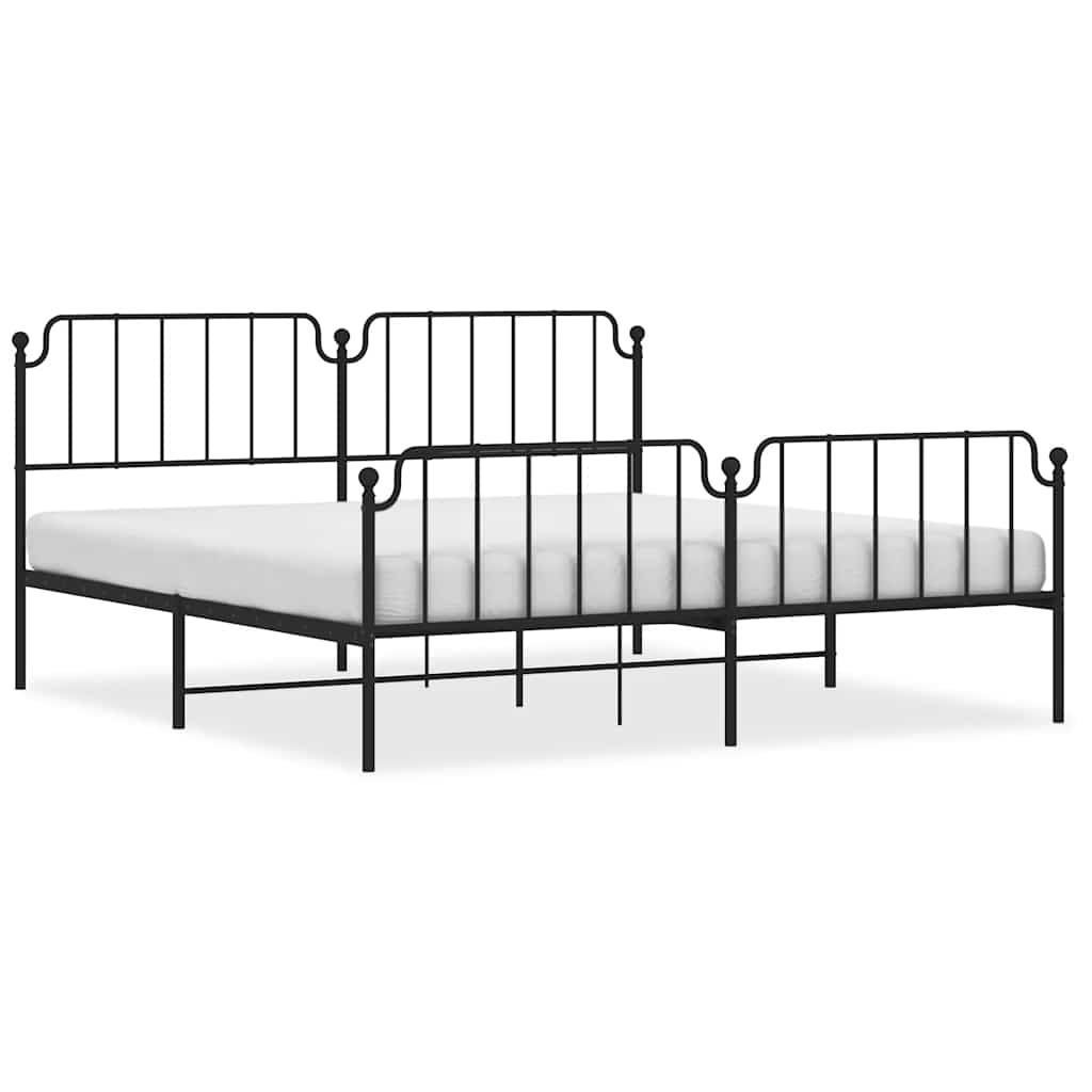 Sturdy Black Metal Bed Frame with Footboard 193x203cm