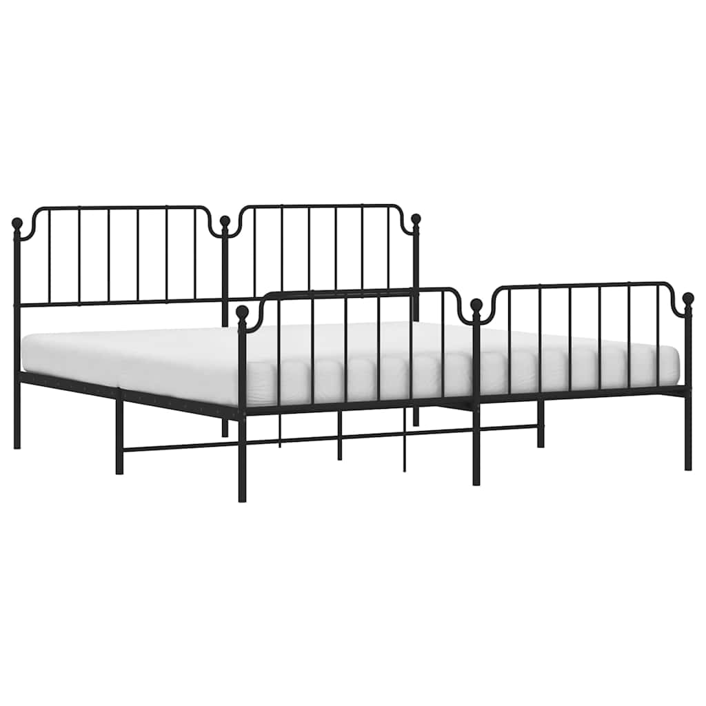 Sturdy Black Metal Bed Frame with Footboard 193x203cm
