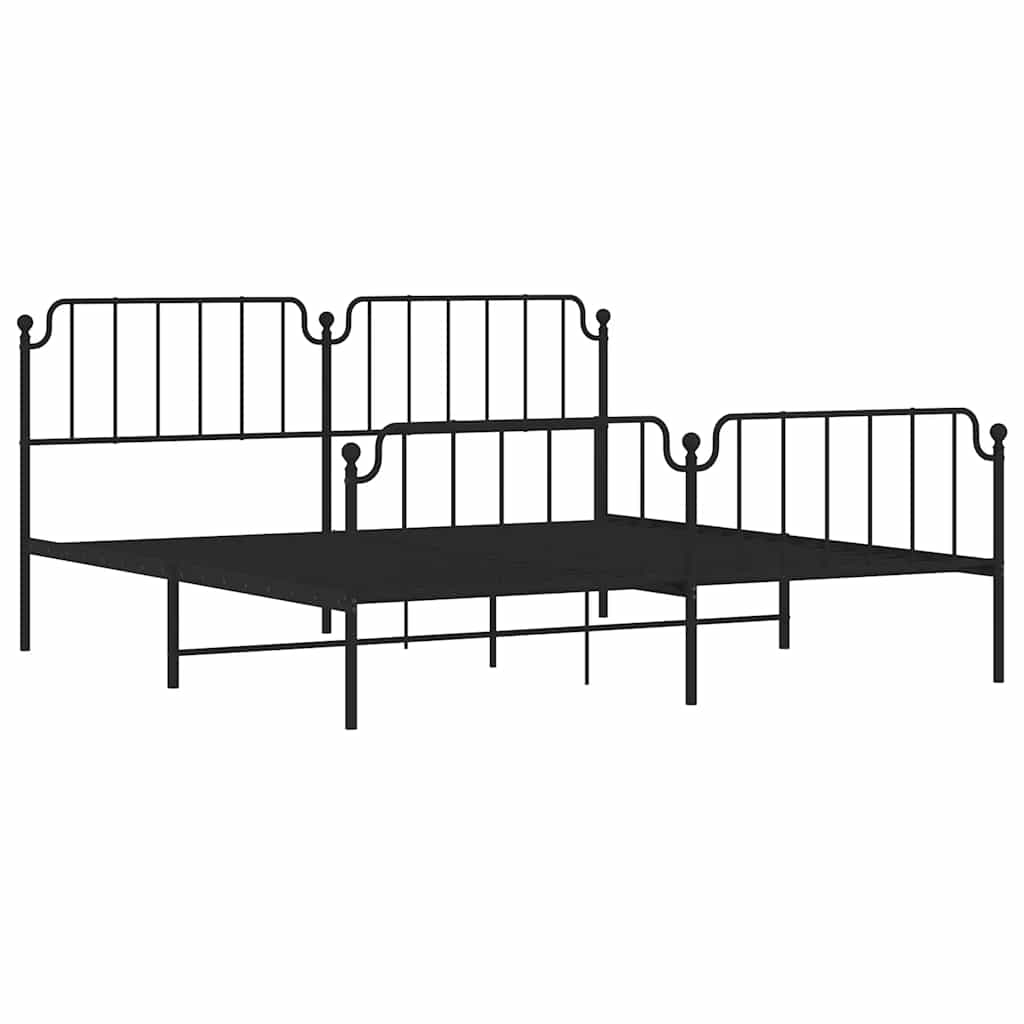 Sturdy Black Metal Bed Frame with Footboard 193x203cm