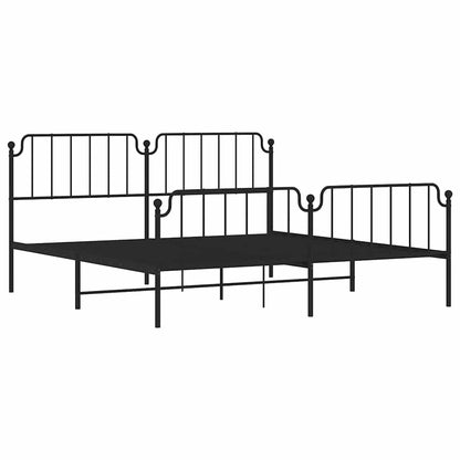 Sturdy Black Metal Bed Frame with Footboard 193x203cm