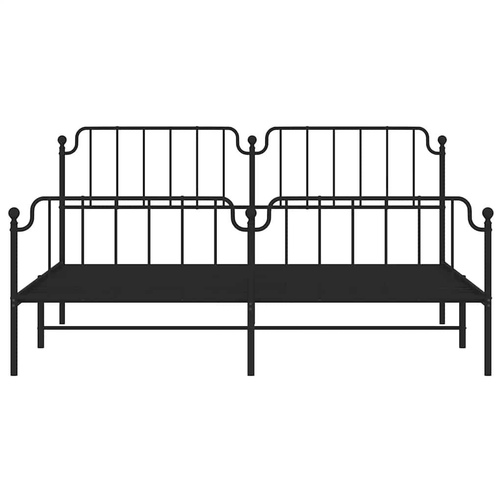 Sturdy Black Metal Bed Frame with Footboard 193x203cm