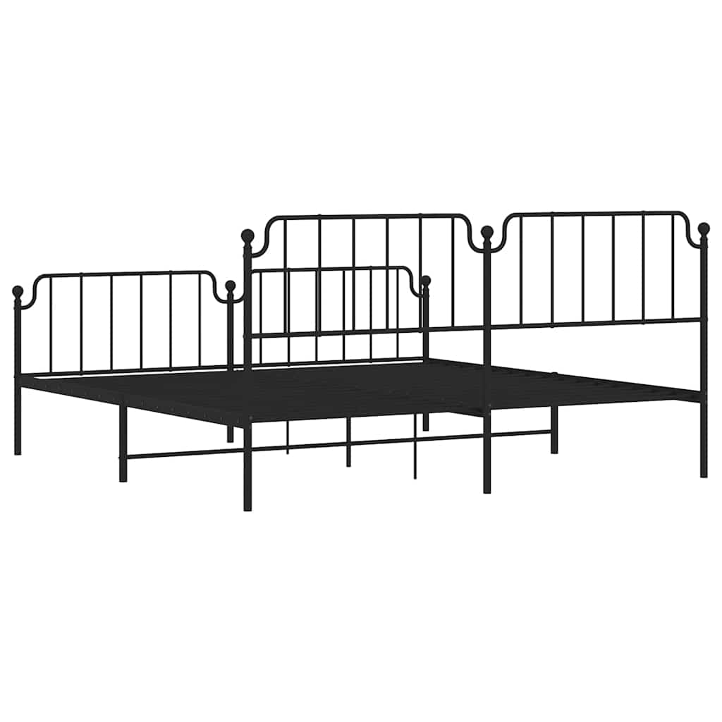 Sturdy Black Metal Bed Frame with Footboard 193x203cm