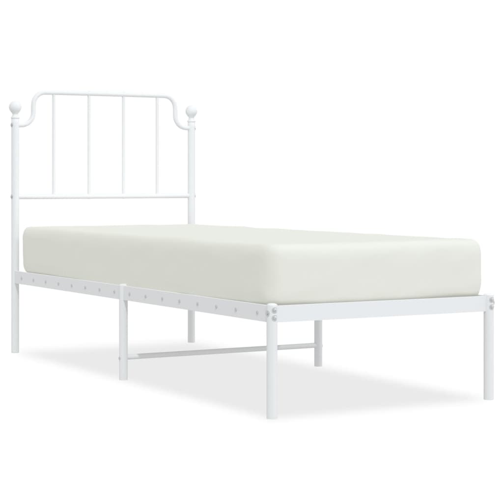 White Metal Bed Frame with Headboard, No Mattress, 75x190cm