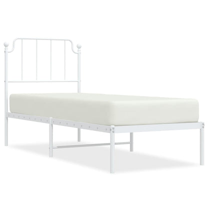 White Metal Bed Frame with Headboard, No Mattress, 75x190cm