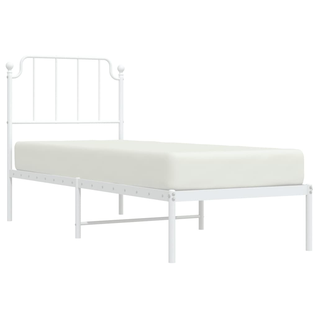 White Metal Bed Frame with Headboard, No Mattress, 75x190cm