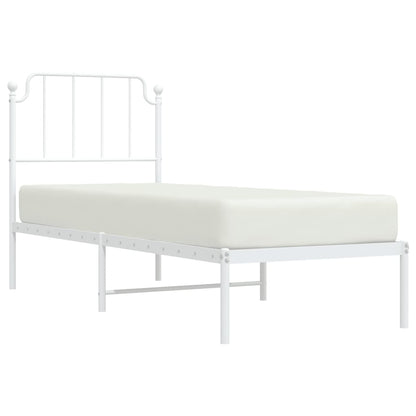 White Metal Bed Frame with Headboard, No Mattress, 75x190cm