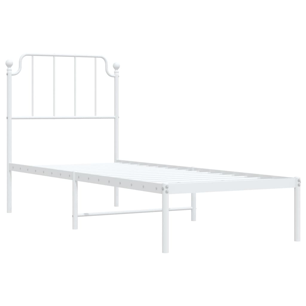 White Metal Bed Frame with Headboard, No Mattress, 75x190cm