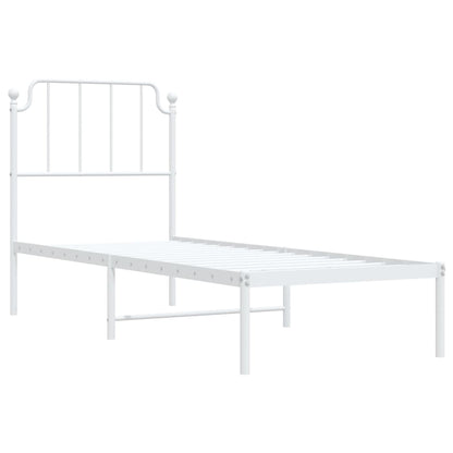 White Metal Bed Frame with Headboard, No Mattress, 75x190cm