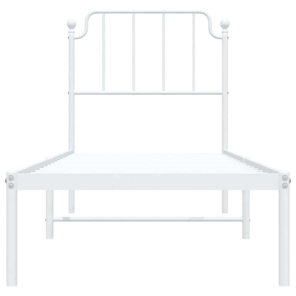 White Metal Bed Frame with Headboard, No Mattress, 75x190cm
