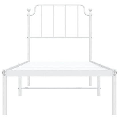 White Metal Bed Frame with Headboard, No Mattress, 75x190cm