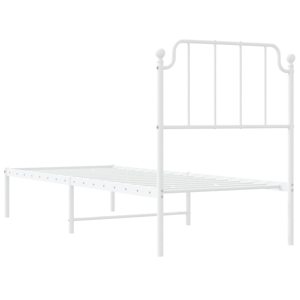 White Metal Bed Frame with Headboard, No Mattress, 75x190cm