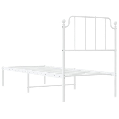 White Metal Bed Frame with Headboard, No Mattress, 75x190cm
