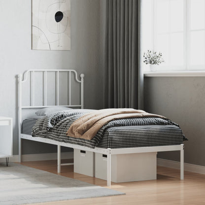 White Metal Bed Frame with Headboard, No Mattress, 75x190cm