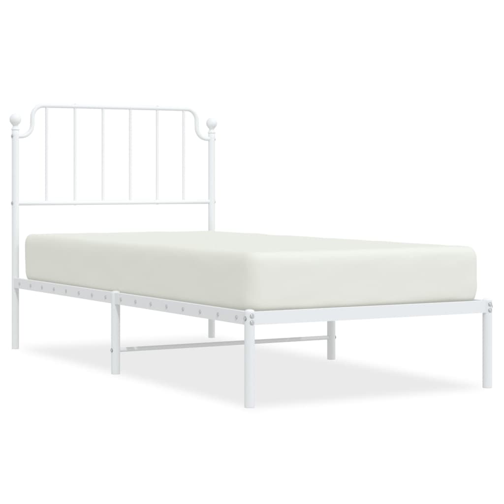 White Metal Bed Frame with Headboard - No Mattress 90x200cm