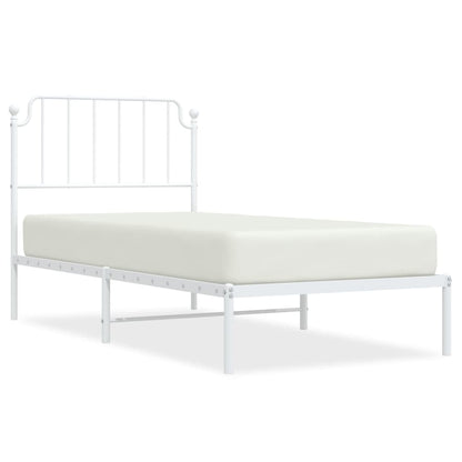 White Metal Bed Frame with Headboard - No Mattress 90x200cm